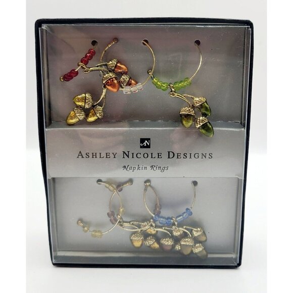 Ashley Nicole Napkin Rings Thanksgiving Acorn Gold Color Charms Table Scape - Picture 1 of 5